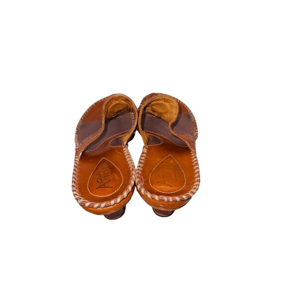 Clarks Artisan Collection Leather Wedge Sandal Studded Braided Trim Boho Cottage - Picture 3 of 10